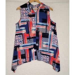 Ava James Women's Sleeveless Blouse Medium Shirt Top Blue Orange Colorful 0588